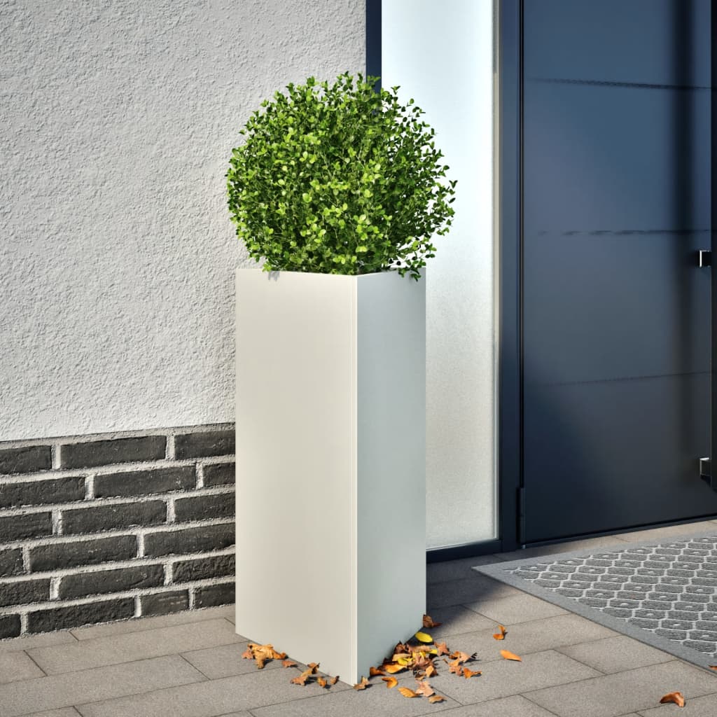 Utendørs Blomsterkasse Plantekasse Metall Hvit trekantet 40x34,5x70 cm stål