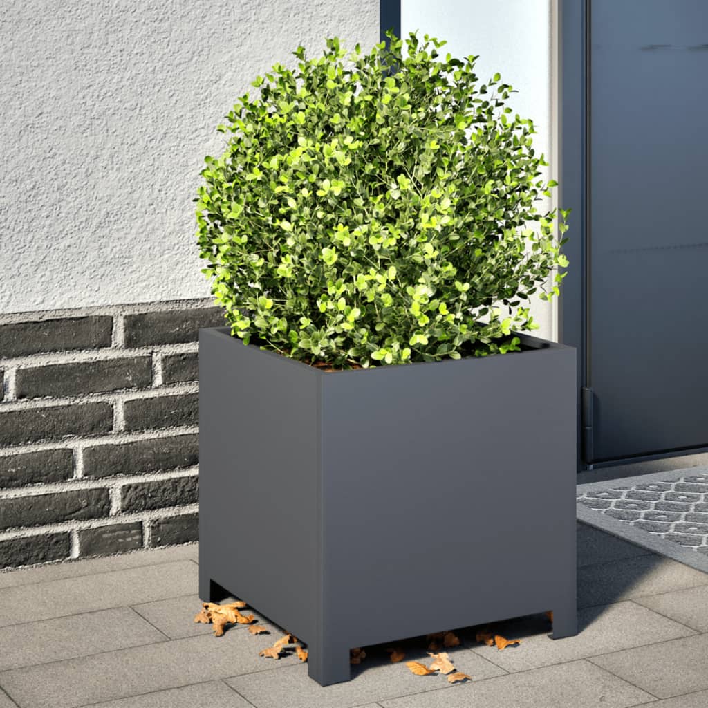 Utendørs Blomsterkasse Plantekasse Metall antrasitt 40x40x40 cm stål