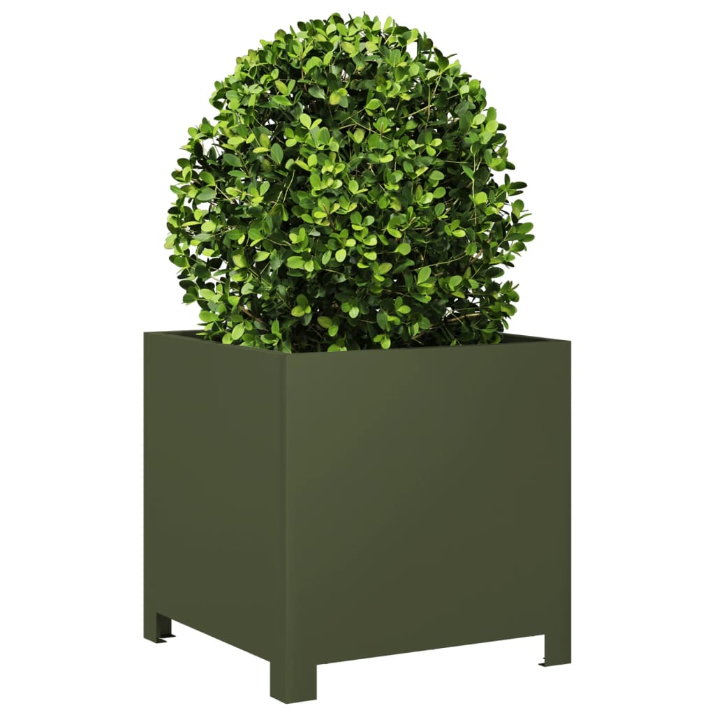 Utendørs Blomsterkasse Plantekasse Metall olivengrønn 40x40x40 cm stål