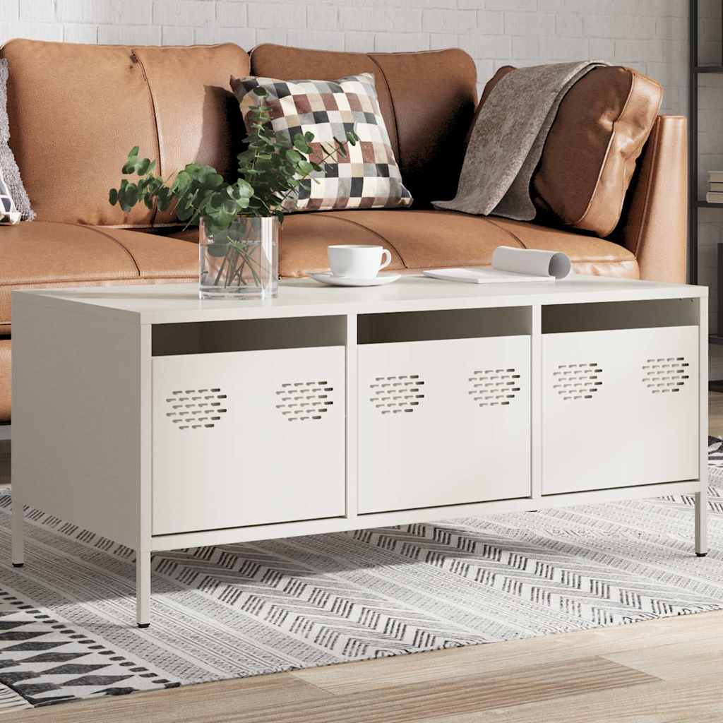 Salongbord Sofabord Hvit 101,5x50x43,5 cm kaldvalset stål