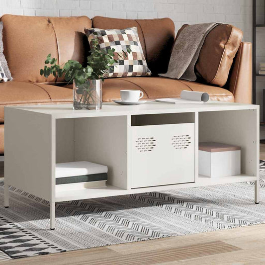 Salongbord Sofabord Hvit 101,5x50x43,5 cm kaldvalset stål