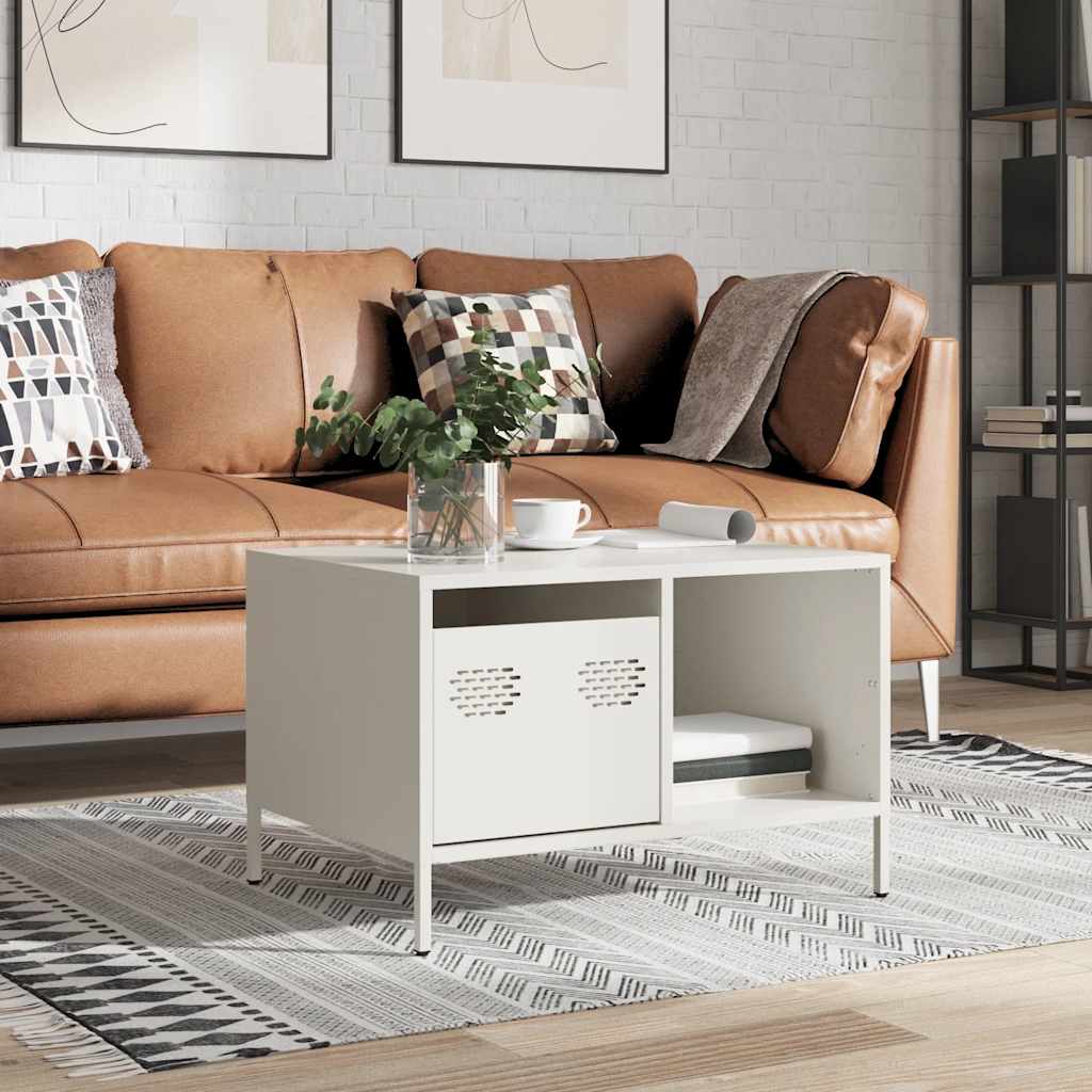 Salongbord Sofabord Hvit 68,5x50x43,5 cm kaldvalset stål