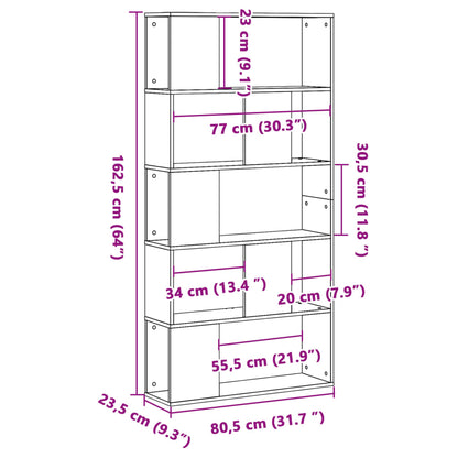 Bokhylle Sonoma Eik 5 etasjer 80,5x23,5x162,5 cm