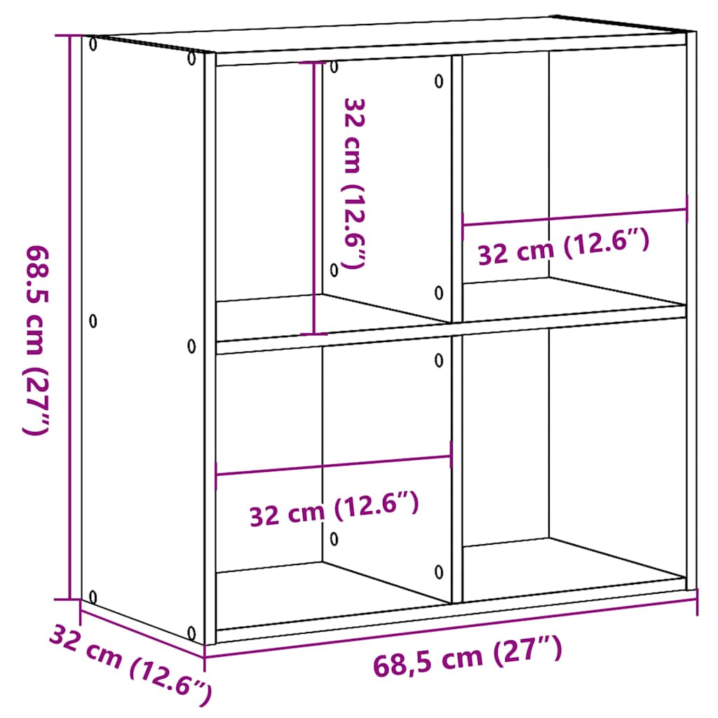 Bokhylle svart 68,5x32x68,5 cm konstruert tre