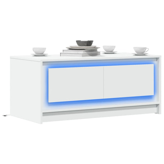 Salongbord Sofabord Hvit med LED-lys