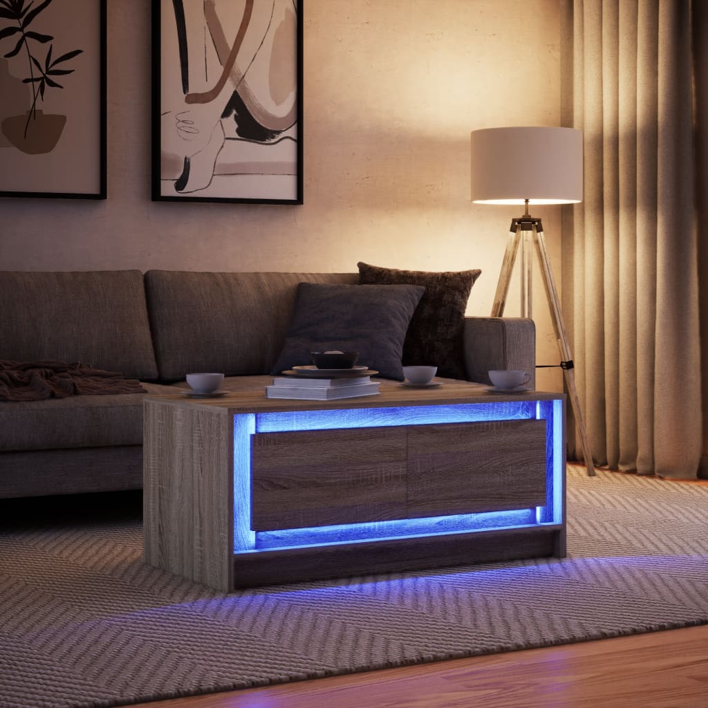 Salongbord Sofabord Sonoma Eik med LED-lys