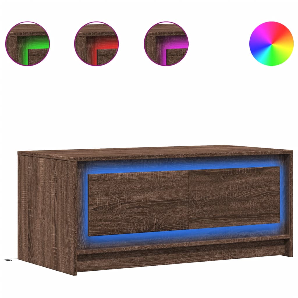 Salongbord Sofabord Brun med LED-lys brun eik