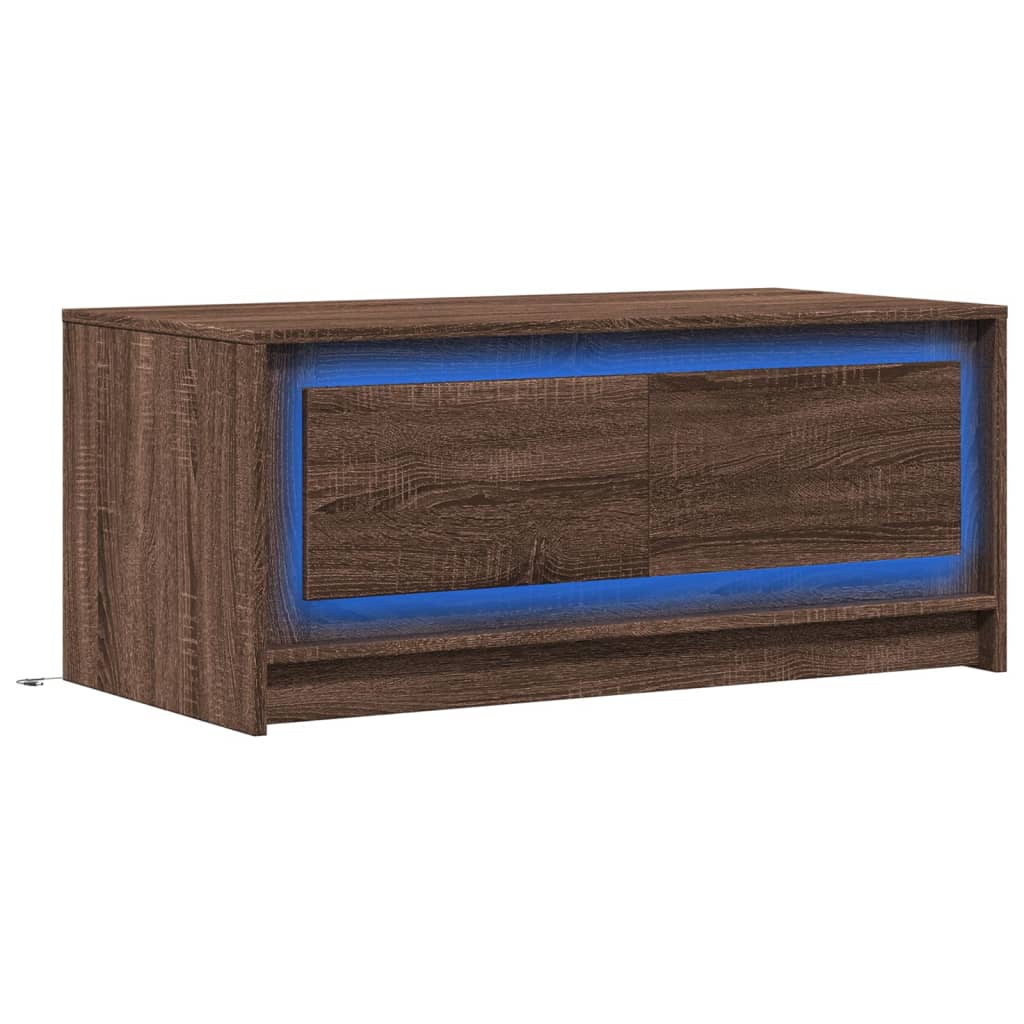 Salongbord Sofabord Brun med LED-lys brun eik