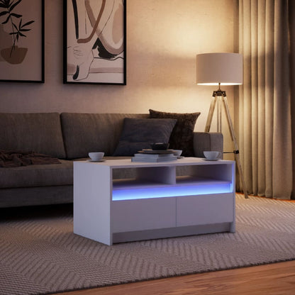 Salongbord Sofabord Hvit med LED-lys