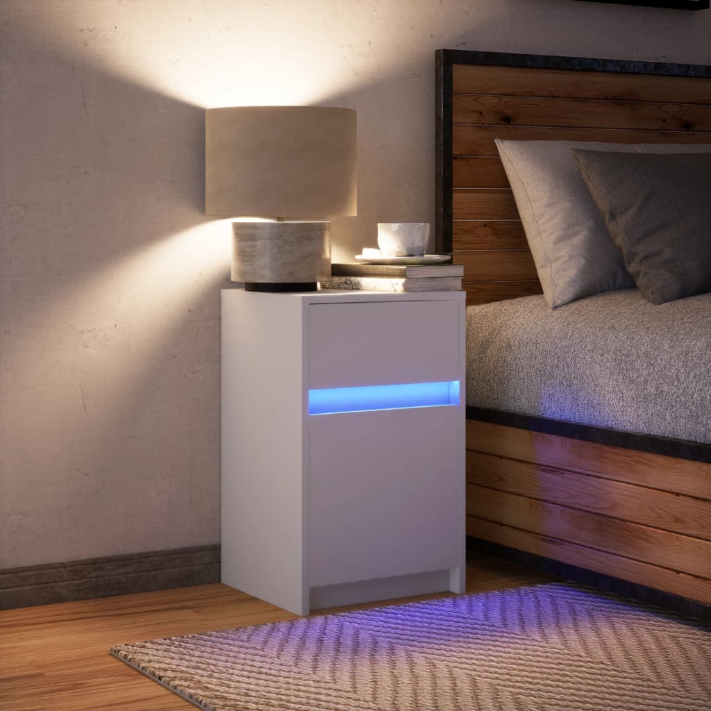 Nattbord Sengbord Hvit med LED