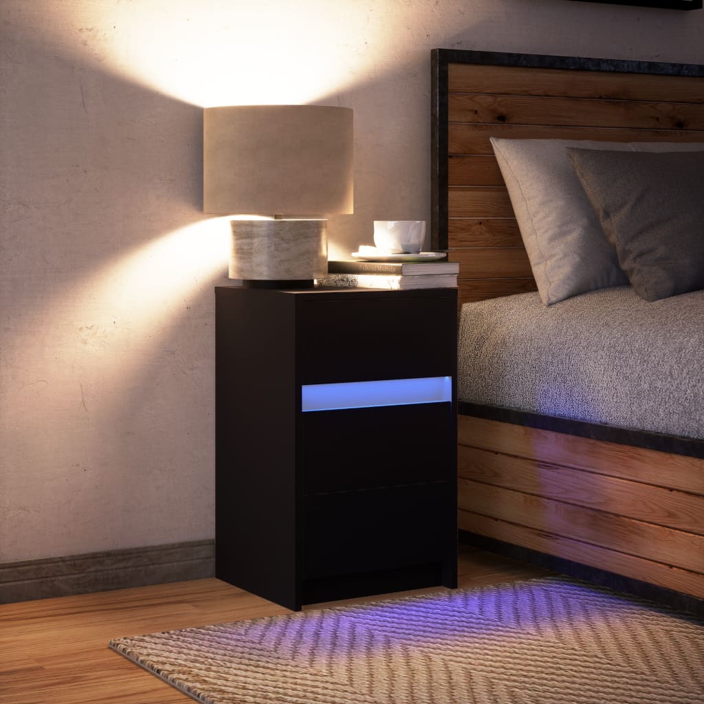 Nattbord Sengbord Svart med LED