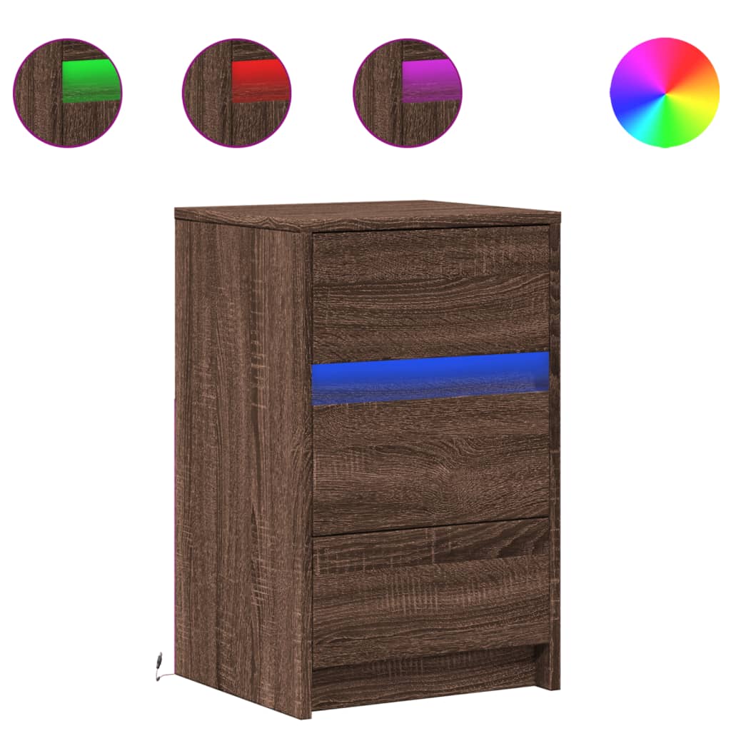 Nattbord Sengbord Brun Eik med LED