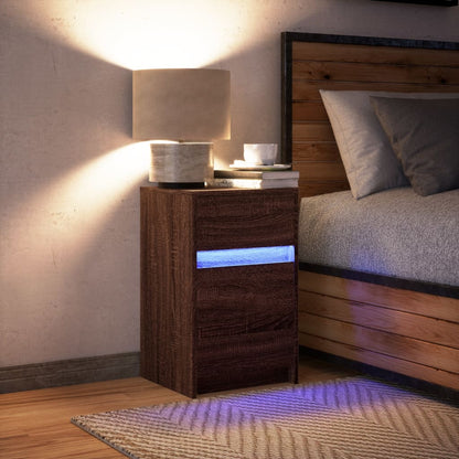 Nattbord Sengbord Brun Eik med LED