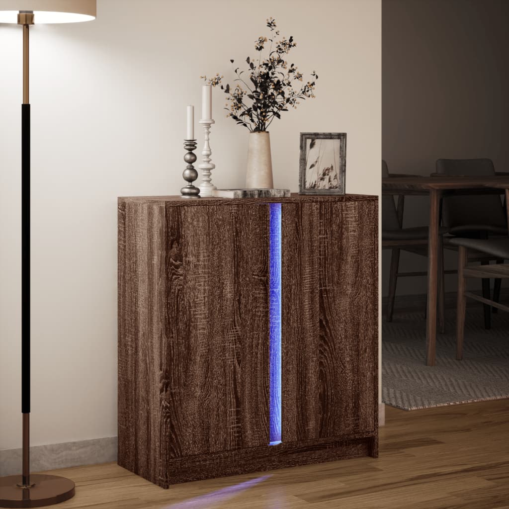 Skjenk Brun Eik med LED 77x34x85 cm