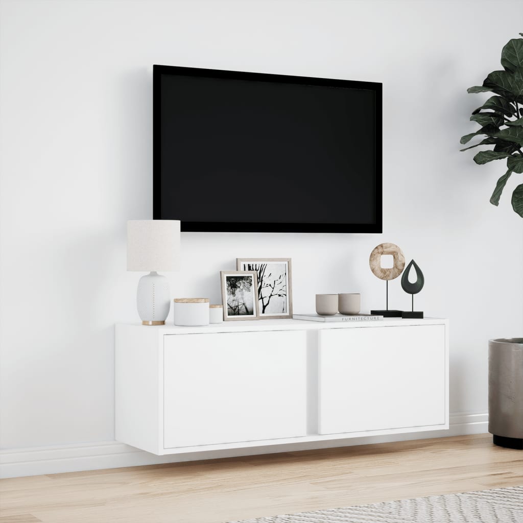 TV-Møbel Hvit Tv-benk med LED 100x31x35 cm