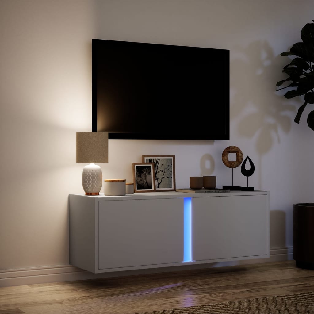 TV-Møbel Hvit Tv-benk med LED 100x31x35 cm