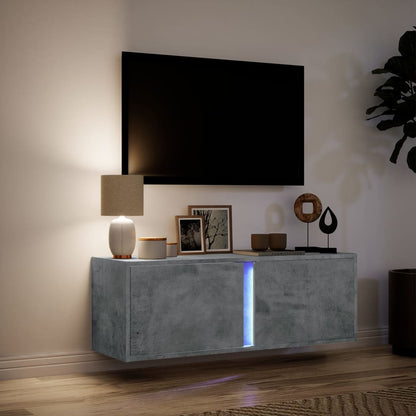 TV-Møbel Betonggrå Tv-benk med LED-lys 100x31x35 cm