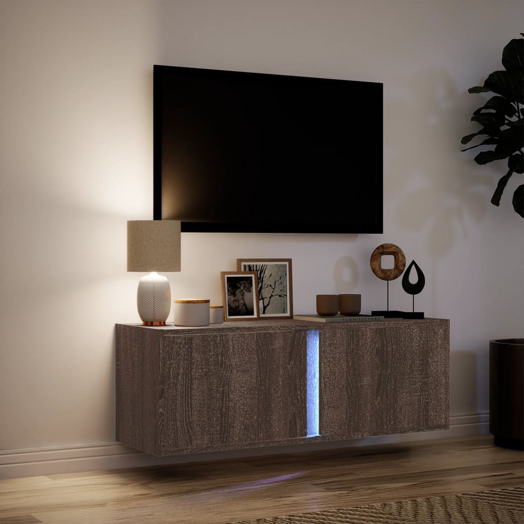 TV-Møbel Brun Eik Tv-Veggskap med LED 100x31x35 cm