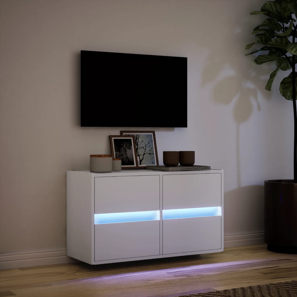 TV-Møbel Hvit TV-benk med LED 80x31x45 cm