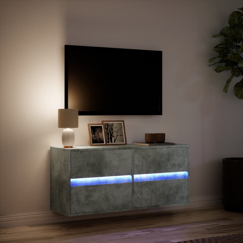 TV-Møbel Betonggrå TV-benk med LED-lys 100x31x45 cm
