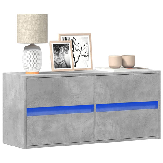 TV-Møbel Betonggrå TV-benk med LED-lys 100x31x45 cm