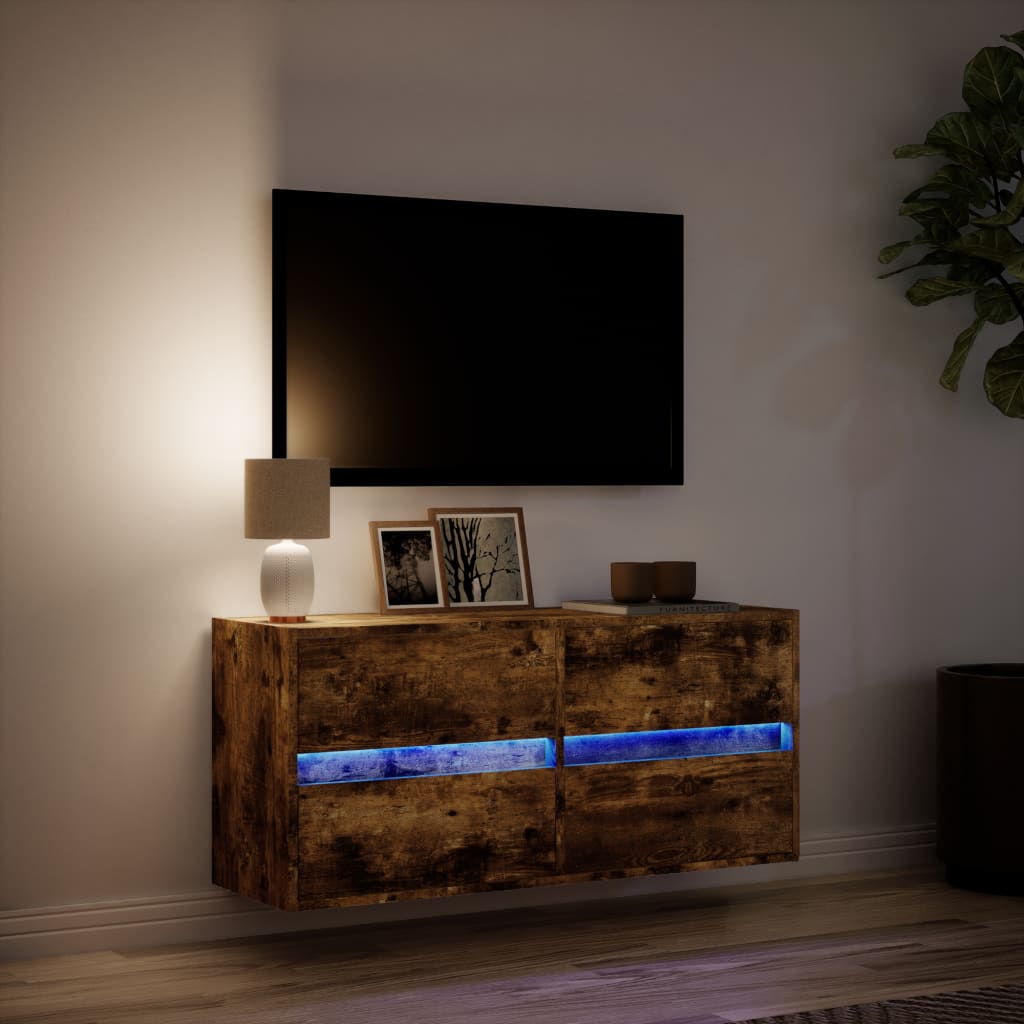 TV-Møbel Røkt EikTV-benk med LED 100x31x45 cm