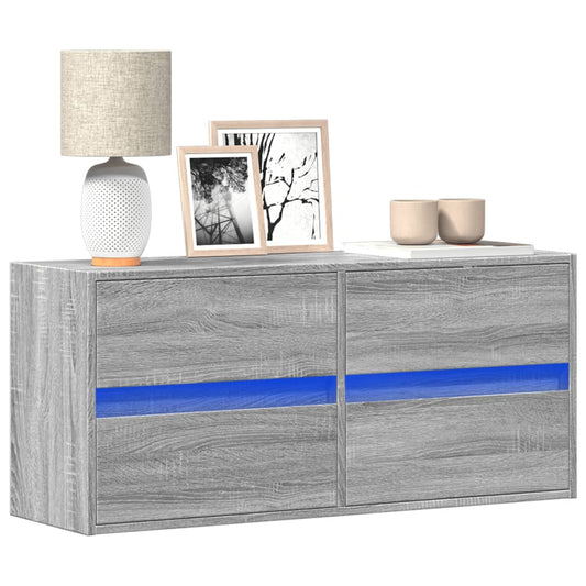 TV-Møbel Sonoma Grå Vegghengt TV-benk med LED 100x31x45 cm