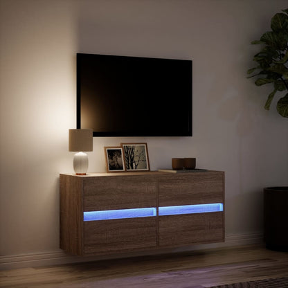 TV-Møbel Brun Eik Vegghengt TV-benk med LED 100x31x45 cm