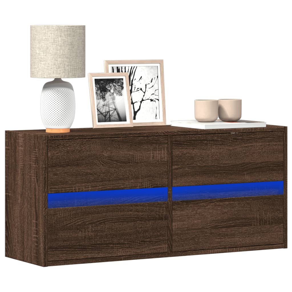 TV-Møbel Brun Eik Vegghengt TV-benk med LED 100x31x45 cm