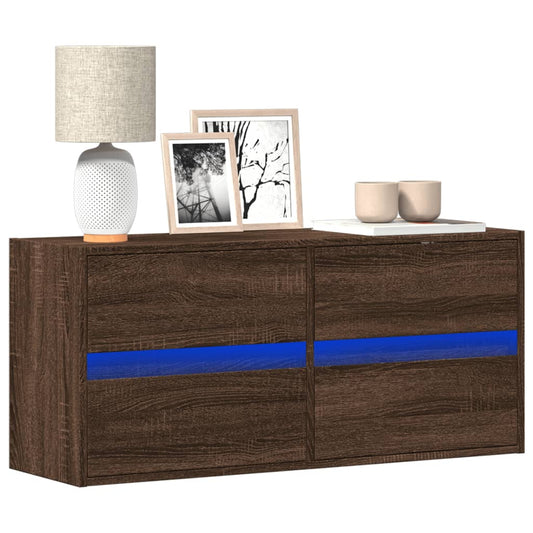TV-Møbel Brun Eik Vegghengt TV-benk med LED 100x31x45 cm