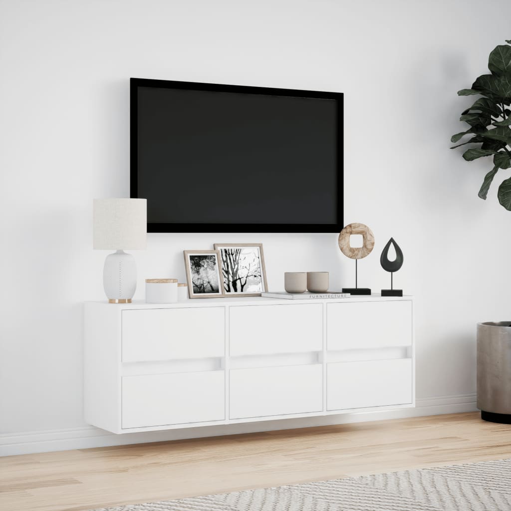 TV-Møbel Hvit TV-benk med LED 130x31x45 cm