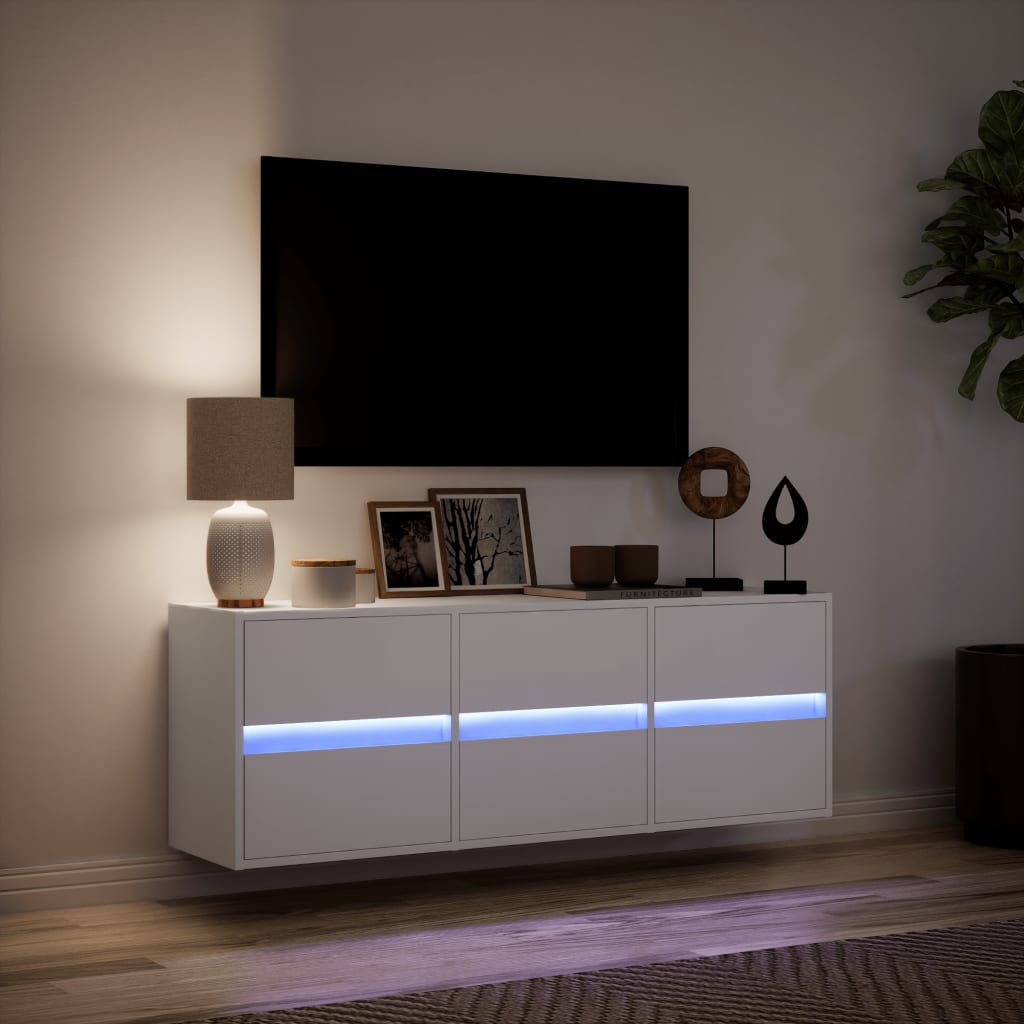 TV-Møbel Hvit TV-benk med LED 130x31x45 cm
