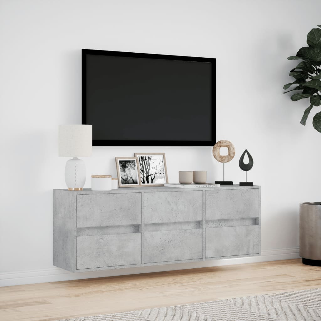 TV-Møbel Betonggrå TV-benk med LED-lys 130x31x45 cm
