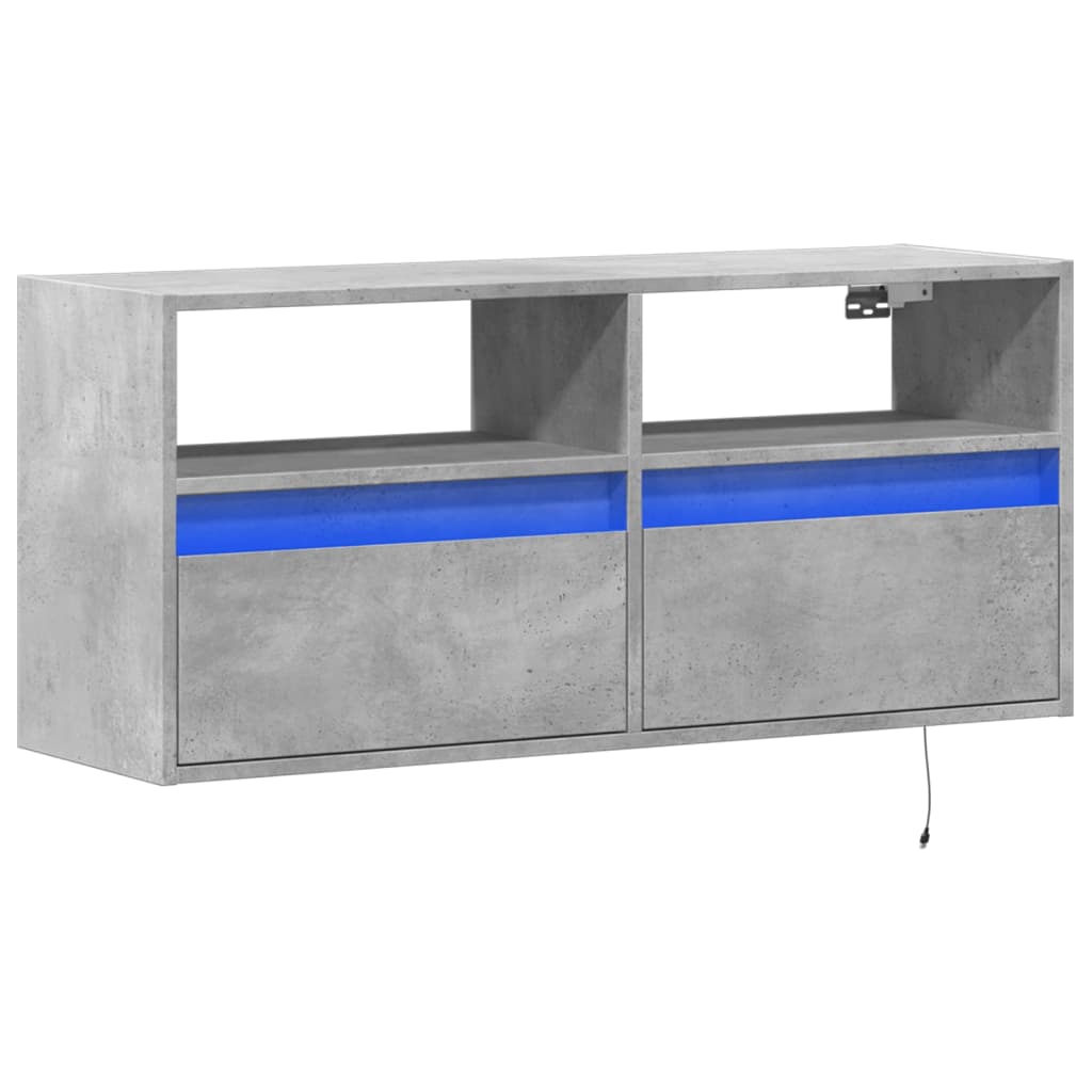 TV-Møbel Betonggrå TV-benk med LED-lys 100x31x45 cm