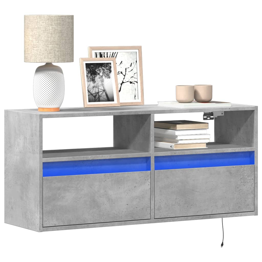 TV-Møbel Betonggrå TV-benk med LED-lys 100x31x45 cm