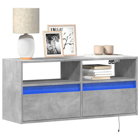 TV-Møbel Betonggrå TV-benk med LED-lys 100x31x45 cm