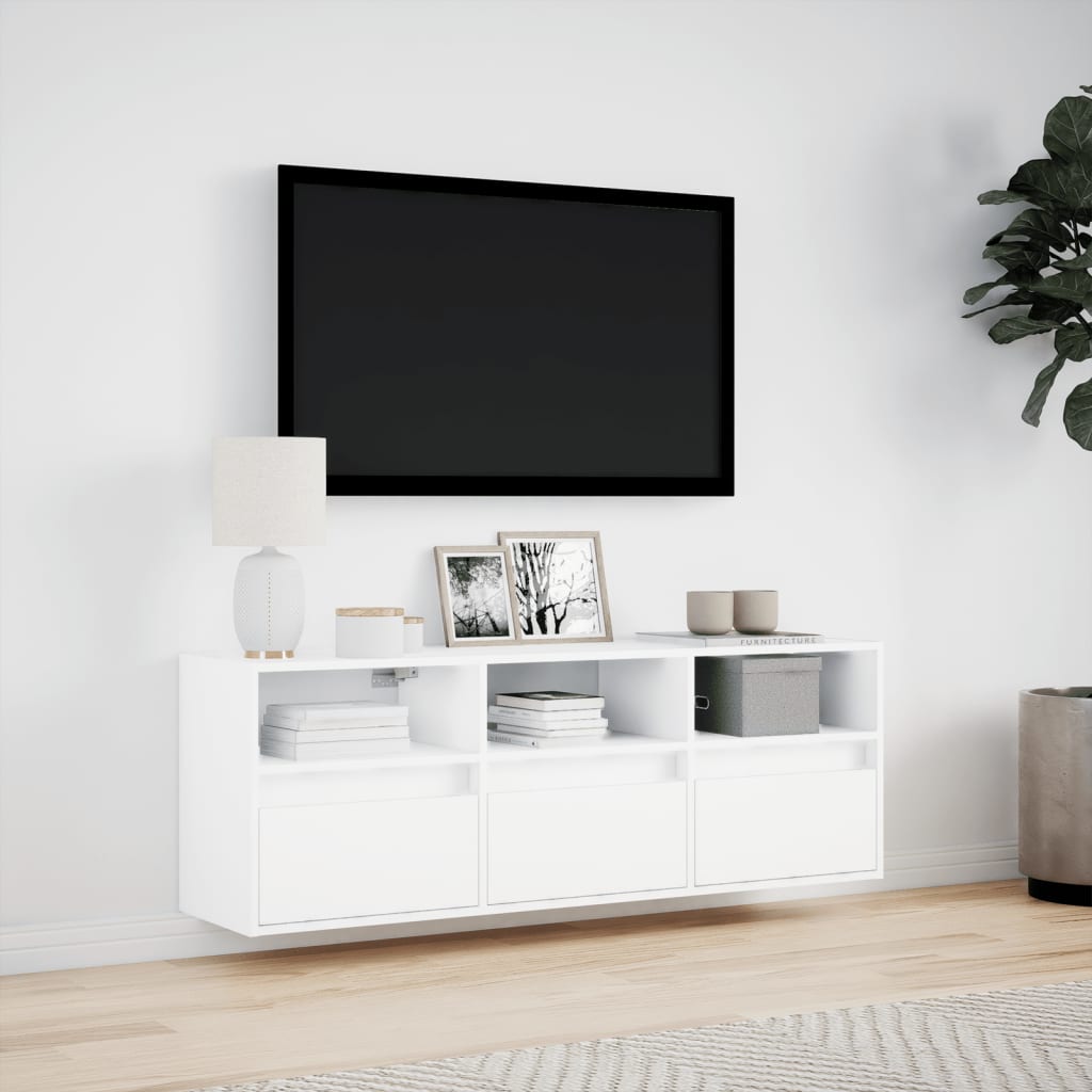 TV-Møbel Hvit TV-benk med LED 130x31x45 cm