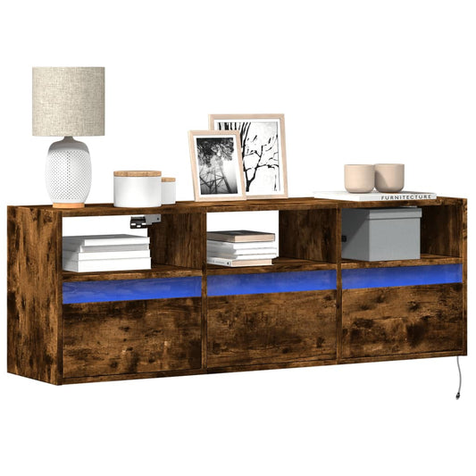 TV-Møbel Røkt EikTV-benk med LED 130x31x45 cm