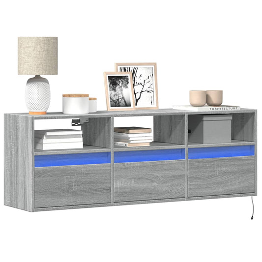 TV-Møbel Sonoma Grå Vegghengt TV-benk med LED 130x31x45 cm