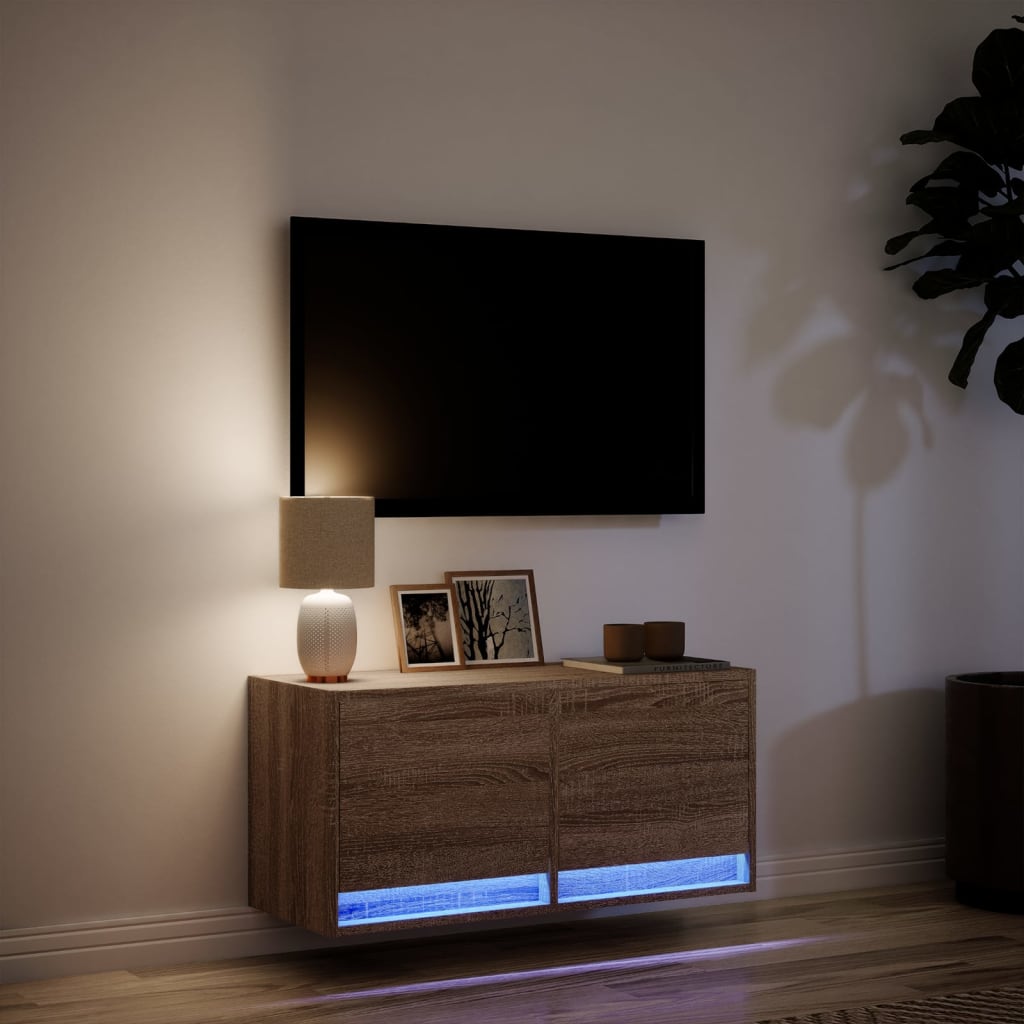 TV-Møbel Brun Eik Tre Tv-benk med LED 80x31x35 cm