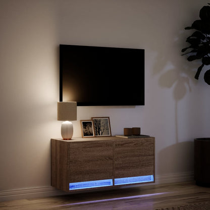 TV-Møbel Brun Eik Tre Tv-benk med LED 80x31x35 cm