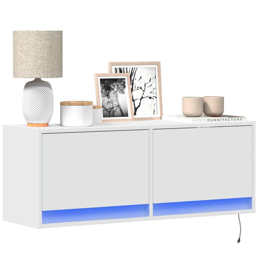 TV-Møbel Hvit Tv-benk med LED 100x31x35 cm
