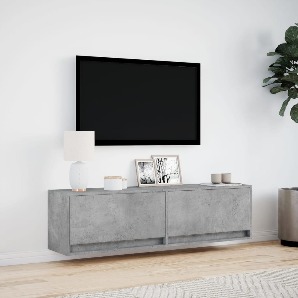 TV-Møbel Betonggrå TV-benk med LED-lys 140x31x38 cm