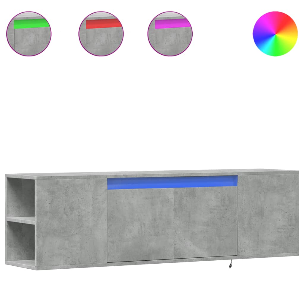 TV-Møbel Betonggrå TV-benk med LED-lys 135x31x39,5 cm