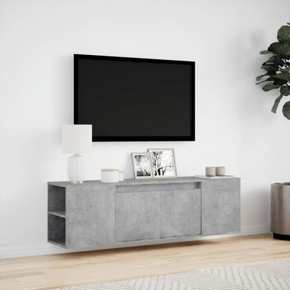 TV-Møbel Betonggrå TV-benk med LED-lys 135x31x39,5 cm