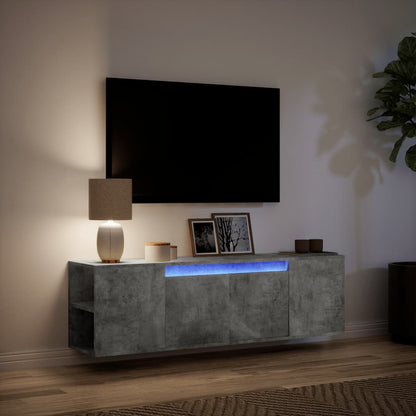 TV-Møbel Betonggrå TV-benk med LED-lys 135x31x39,5 cm