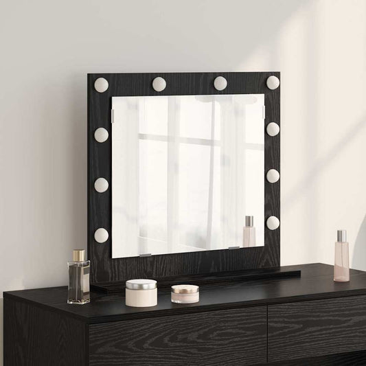 Smykkespeil med LED lys Svart Eik 60x55x18 cm