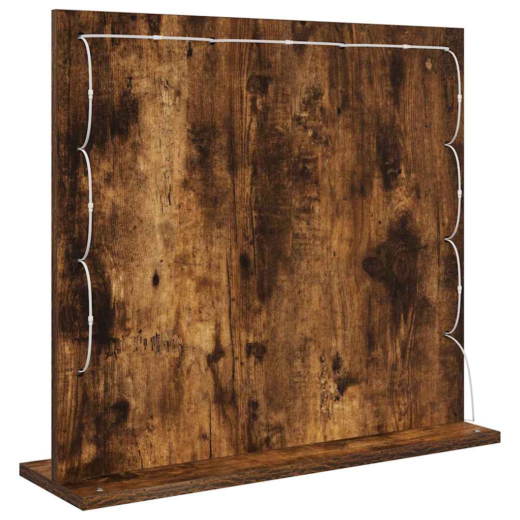 Sminkespeil med LED-lamper Røkt Eik 60x55x18 cm