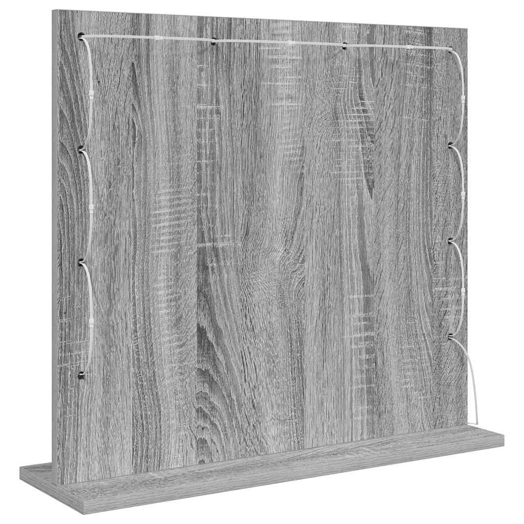Sminkespeil med LED-lys Grå Sonoma 60x55x18 cm