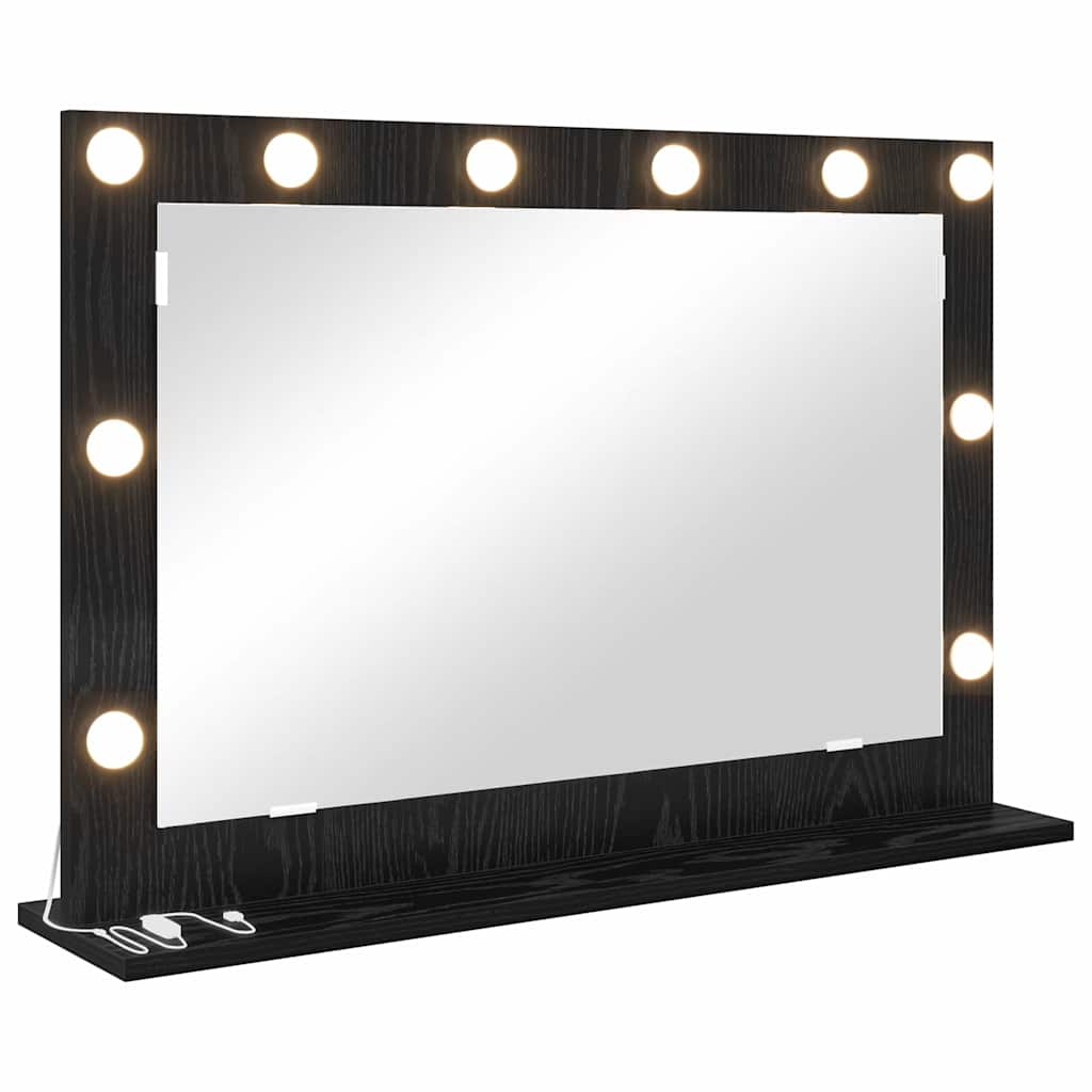 Sminkespeil Svart Eikmed LED-lamper 80x55x18 cm